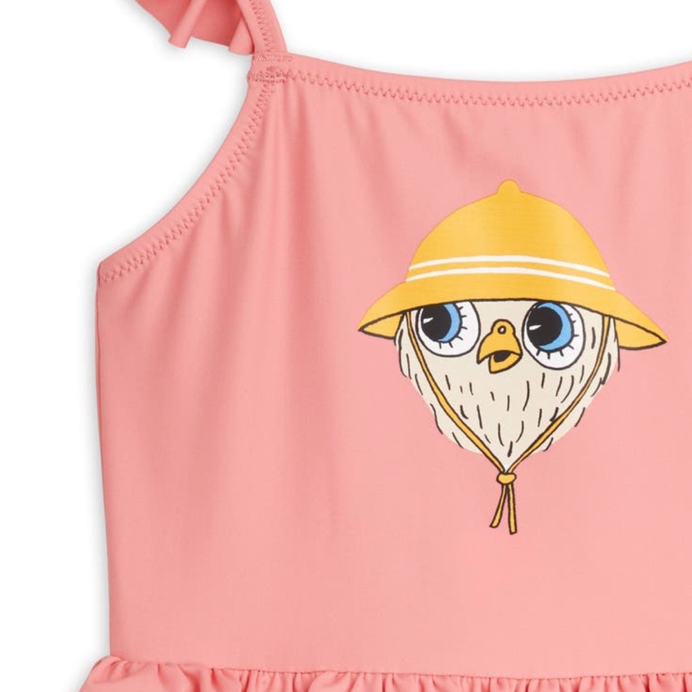 NEW Mini Rodini Pink Ruffled Owl Girl’s Swimsuit-2T - Picture 3 of 4